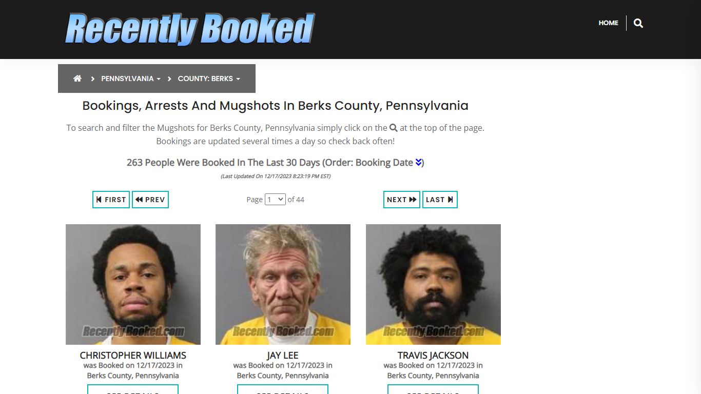 Bookings, Arrests and Mugshots in Berks County, Pennsylvania