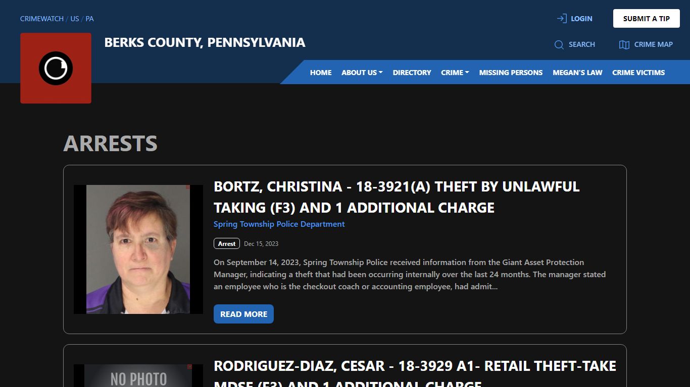 Arrests for Berks County, Pennsylvania | CRIMEWATCH